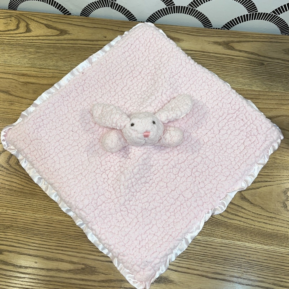 Stephan Baby‎ Pink Sherpa Bunny Rabbit Security Blanket Lovey Fuzzy Satin Edges